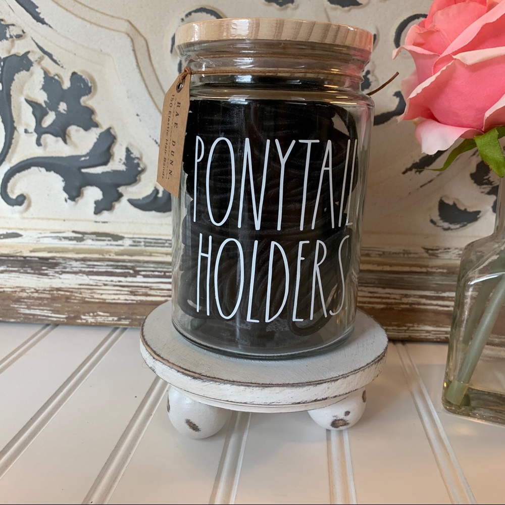 Rae Dunn PONYTAIL HOLDERS Jar with Wooden Lid - Picture 2 of 4